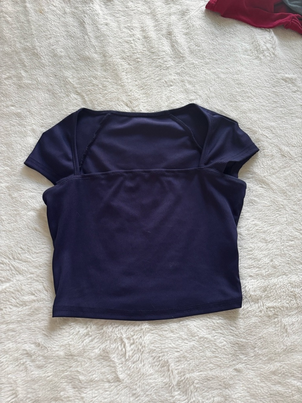 Women's Navy Ribbed Short Sleeve Top